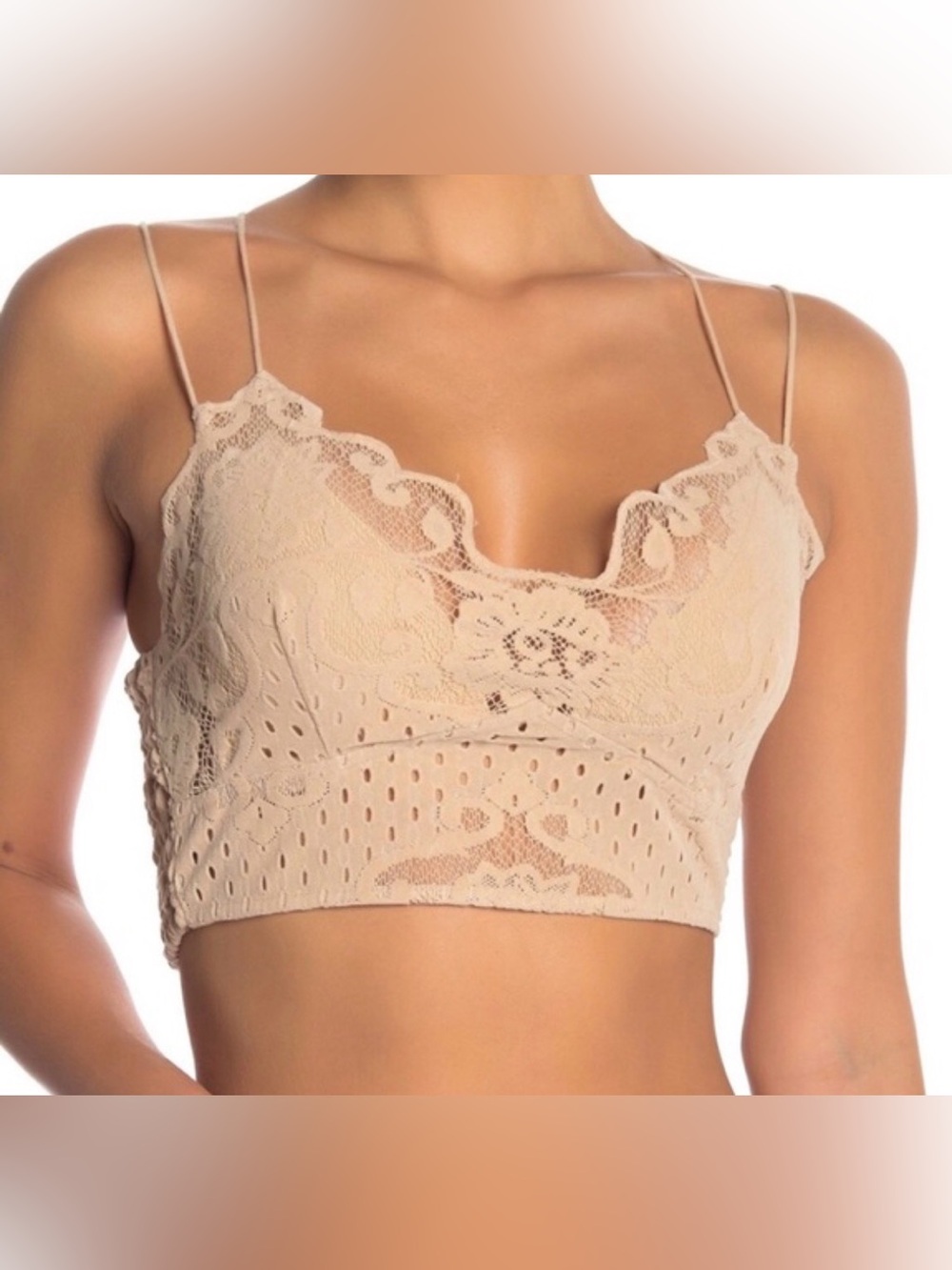 Lace Bralette Crop Top in Nude